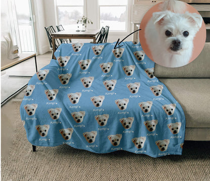 Personalized custom pet blanket, custom pet photo portrait blanket, soft flannel blanket, dog bed blanket, DOG face custom photo blanket