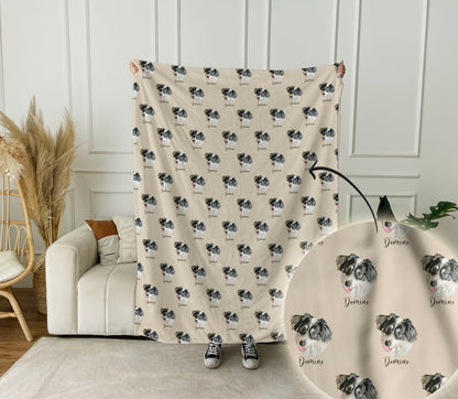 Personalized custom pet blanket, custom pet photo portrait blanket, soft flannel blanket, dog bed blanket, DOG face custom photo blanket