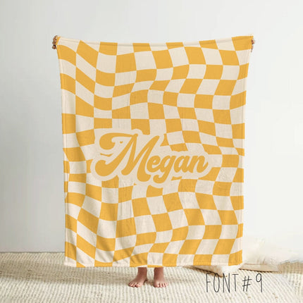 Personalized Checker Blanket, Rustic Custom Name Blanket, Anniversary Gift