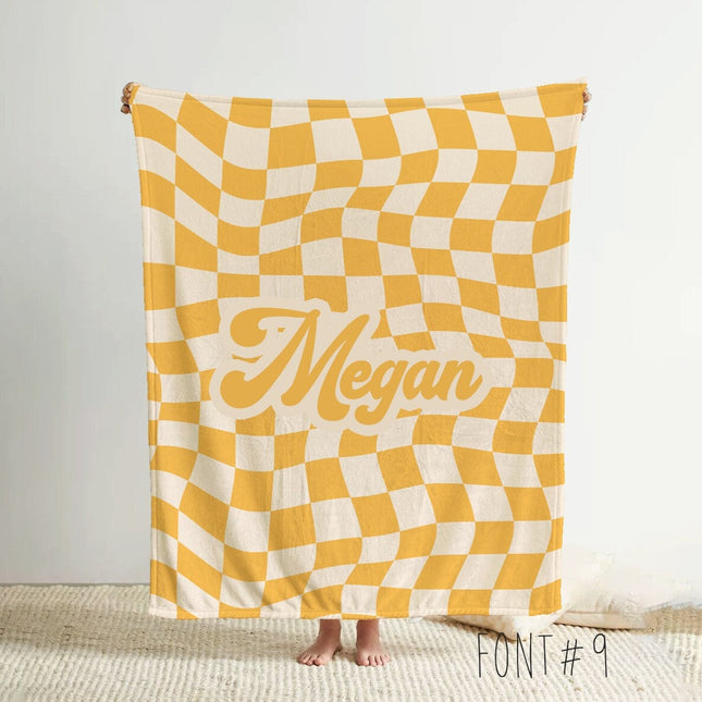 Personalized Checker Blanket, Rustic Custom Name Blanket, Anniversary Gift