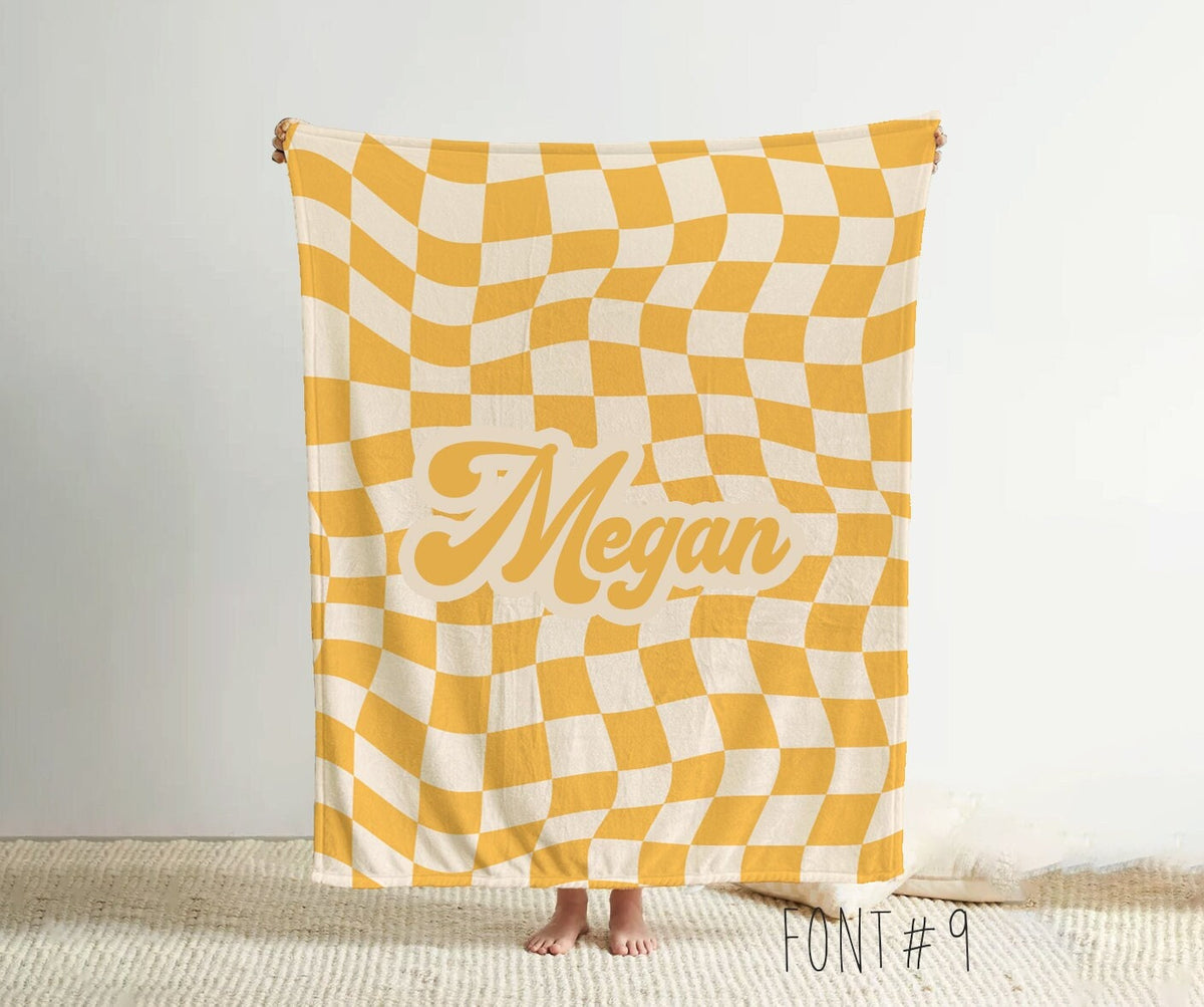 Personalized Checker Blanket, Rustic Custom Name Blanket, Anniversary Gift
