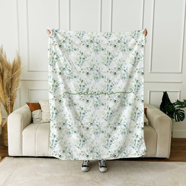 Personalized Watercolor Floral Blanket: Rustic Vintage Style, Custom Name Gift