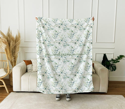 Personalized Watercolor Floral Blanket: Rustic Vintage Style, Custom Name Gift