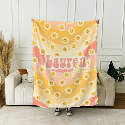 Personalized Flower Blanket: Vintage Rustic Style, Custom Name Gift