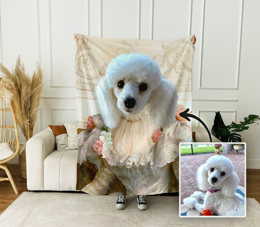 Custom Royal Pet Portrait Blanket: Regal King or Queen Art