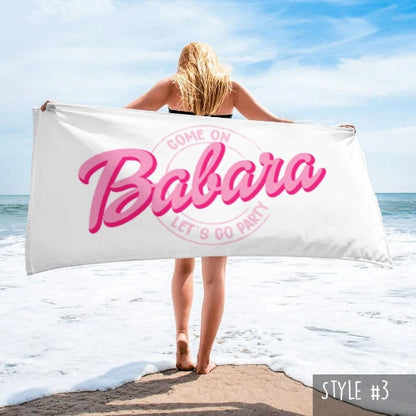 Custom Barbi Beach Towel with Name, Adult/Kids Personalized Name Bath Towel Pool Towel, Anniversary / Birthday Beach Towel, Vacation Gift