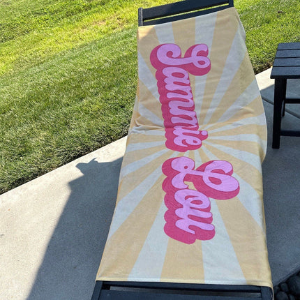 Groovy RETRO Style Personalized Beach Towel Personalized Name Bath Towel Custom Beach Towel With Name Outside Birthday Vacation Gift