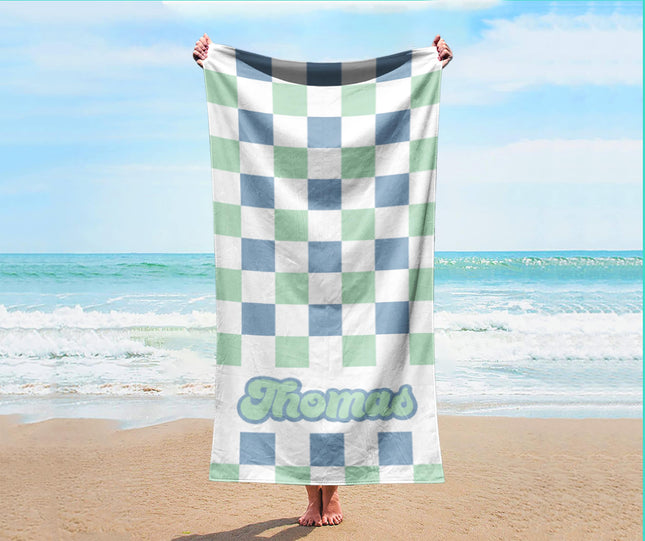 Two color checker Personalized Beach Towel Personalized Name - CustomCooper