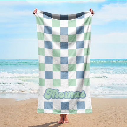 NEW Checker Style Large Personalized Beach Towel Personalized Name Bath Towel Custom Towel Beach Towel With Name Outside Birthday - CustomCooper