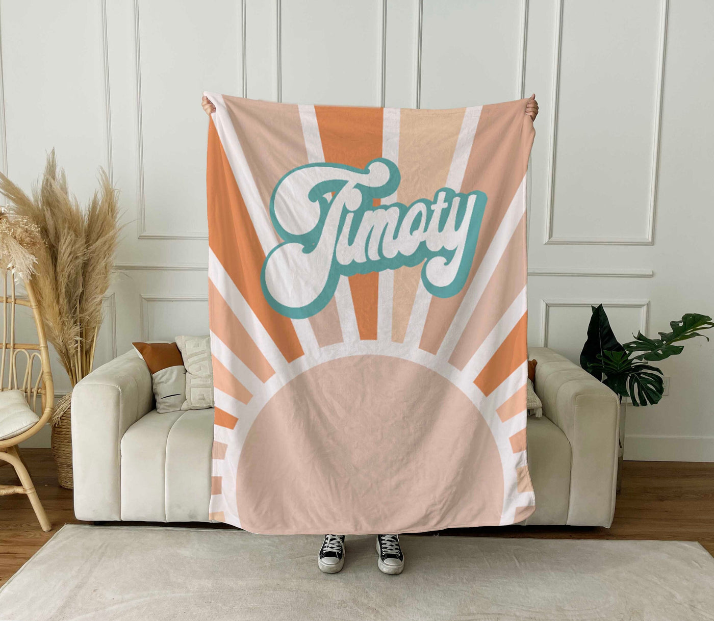 Personalized Retro Blanket with Name – Custom Groovy Style Throw, Birthday & Vacation Gift, Cozy Custom Name Blanket