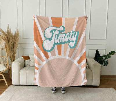 Personalized Retro Blanket with Name – Custom Groovy Style Throw, Birthday & Vacation Gift, Cozy Custom Name Blanket
