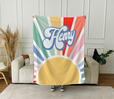 Personalized Retro Blanket with Name – Custom Groovy Style Throw, Birthday & Vacation Gift, Cozy Custom Name Blanket