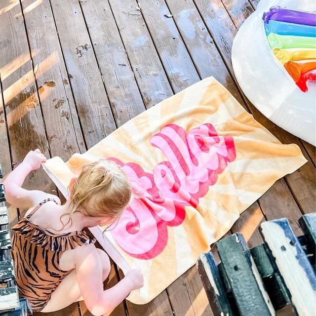 Groovy RETRO Style Personalized Beach Towel Personalized Name Bath Towel Custom Beach Towel With Name Outside Birthday Vacation Gift