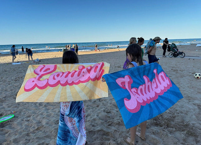 Groovy RETRO Style Personalized Beach Towel Personalized Name Bath Towel Custom Beach Towel With Name Outside Birthday Vacation Gift