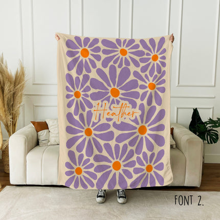 Personalized Flower Blanket: Vintage Style Minky or Sherpa