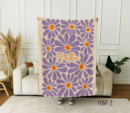 Personalized Flower Blanket: Vintage Style Minky or Sherpa