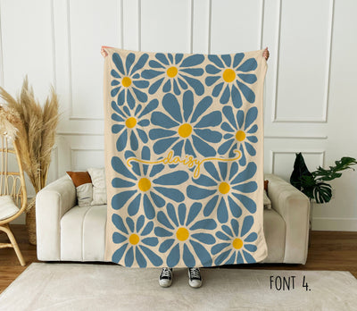 Personalized FLOWER Pattern in vintage rustic style blanket with Name, Custom blanket gift, Birthday Anniversary Gift