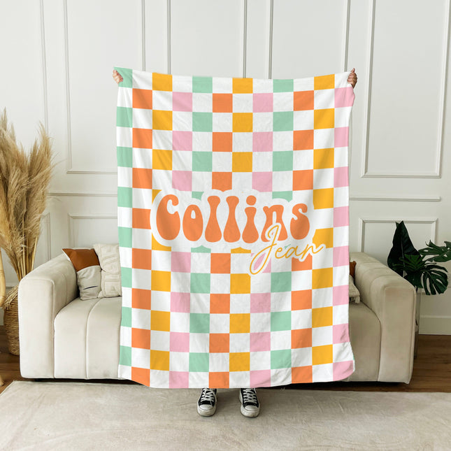 Personalized Retro Smiley Face Blanket: Custom Name Minky or Sherpa