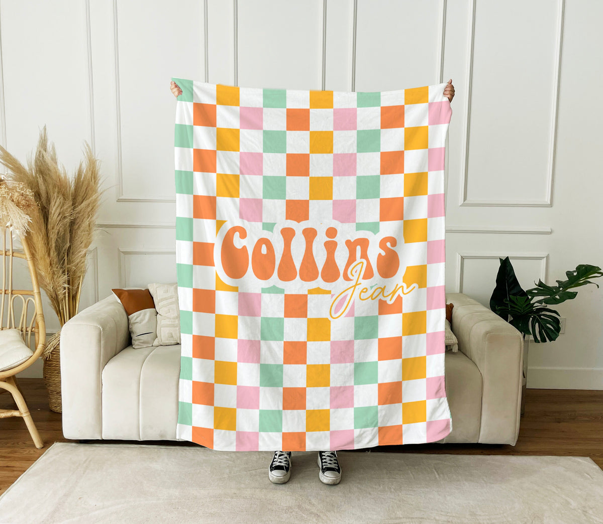 Personalized Flower Blanket: Vintage Rustic Style, Custom Name Gift