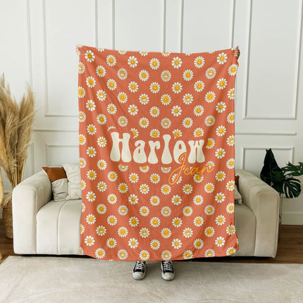 Personalized Flower Blanket: Vintage Rustic Style, Custom Name Gift