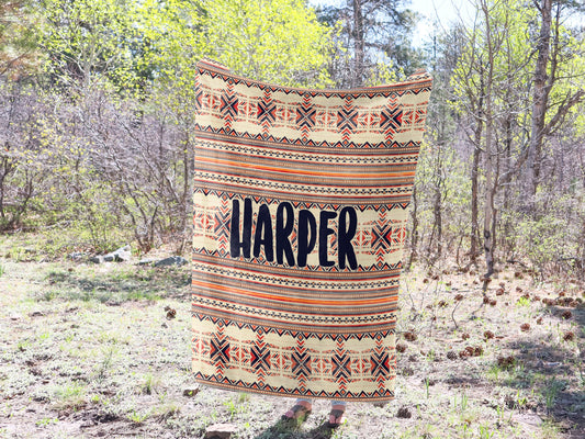 Personalized Retro Blanket: Plush Minky Fleece, Custom Name
