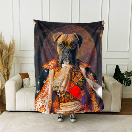 Custom Royal Pet Portrait Blanket: Regal King or Queen Art