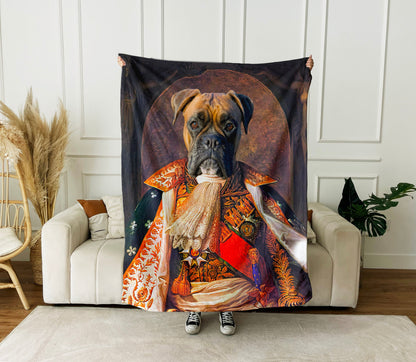 Custom Royal Pet Portrait Blanket: Regal King or Queen Art