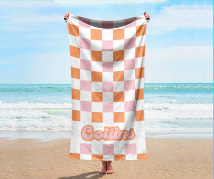 NEW Checker Style Large Personalized Beach Towel Personalized Name Bath Towel Custom Towel Beach Towel With Name Outside Birthday Vacation
