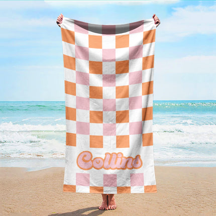 NEW Checker Style Large Personalized Beach Towel Personalized Name Bath Towel Custom Towel Beach Towel With Name Outside Birthday - CustomCooper