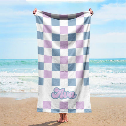 NEW Checker Style Large Personalized Beach Towel Personalized Name Bath Towel Custom Towel Beach Towel With Name Outside Birthday - CustomCooper