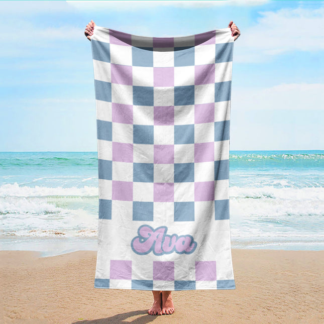 NEW Checker Style Large Personalized Beach Towel Personalized Name Bath Towel Custom Towel Beach Towel With Name Outside Birthday - CustomCooper