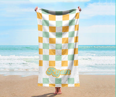 Two color checker Personalized Beach Towel Personalized Name - CustomCooper