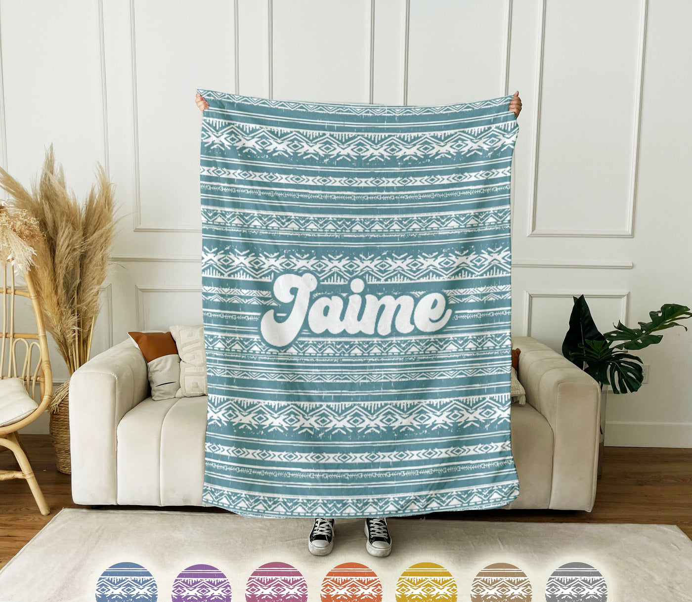 Personalized NEW Style Pattern in vintage rustic style blanket with Name, Custom blanket gift, Birthday Anniversary Gift
