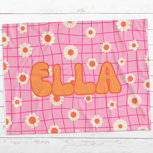 Retro Flower Personalized Blanket, Plush Minky or Sherpa