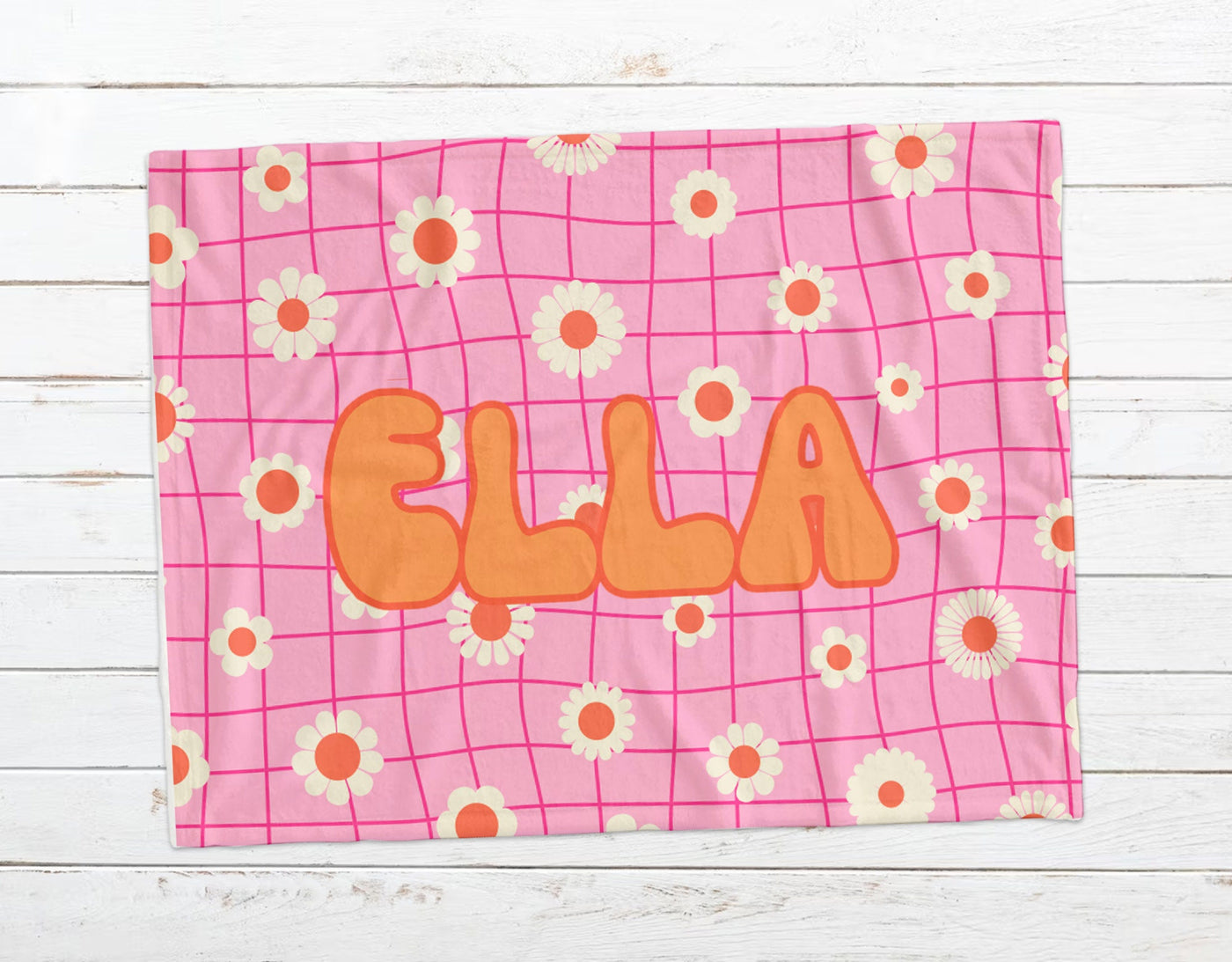 Retro Flower personalize blanket, Minky or Sherpa custom blanket, Baby blanket, birthday gift idea