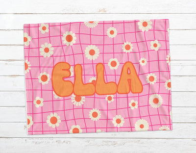 Retro Flower personalize blanket, Minky or Sherpa custom blanket, Baby blanket, birthday gift idea