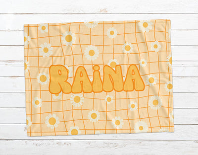 Retro Flower personalize blanket, Minky or Sherpa custom blanket, Baby blanket, birthday gift idea