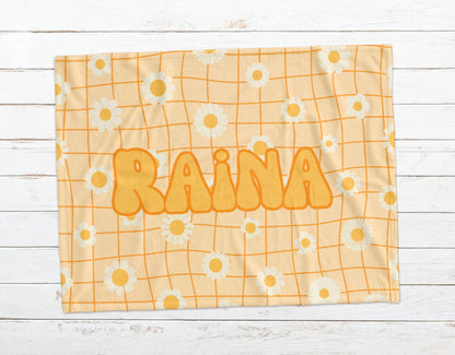 Retro Flower Design Personalized Baby Blanket, Minky or Sherpa