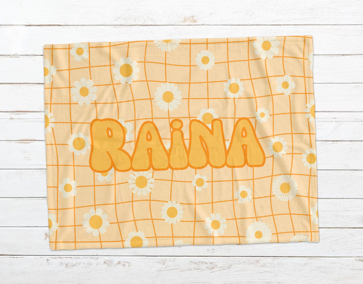 Retro Flower Personalized Blanket, Plush Minky or Sherpa