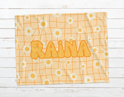 Retro Flower Personalized Blanket, Plush Minky or Sherpa