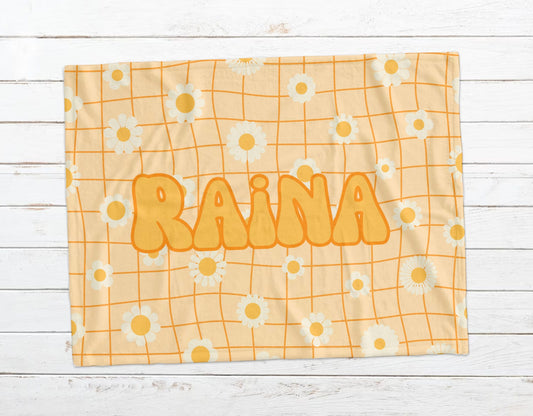 Retro Flower Personalized Blanket, Plush Minky or Sherpa