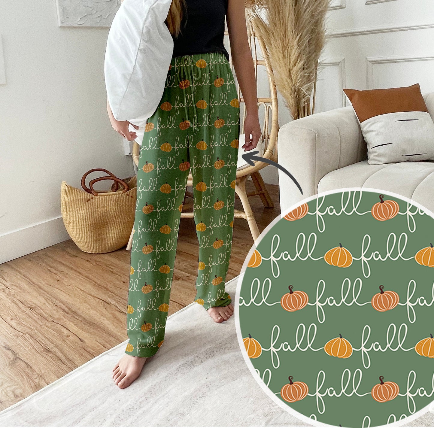 Boho Autumn, Fall Pumpkin  Pajama pants winter Pajama Pants