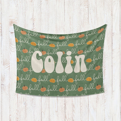 Retro Pumpkin Personalized Blanket: Groovy Autumn Minky or Sherpa