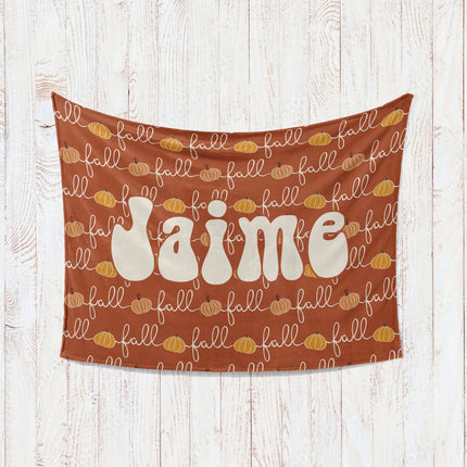 Retro Pumpkin Personalized Blanket: Groovy Autumn Minky or Sherpa