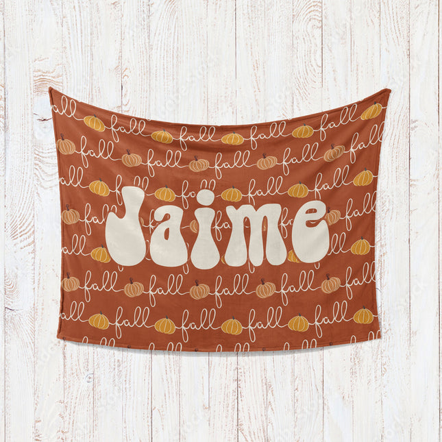 Retro Pumpkin Personalized Blanket: Groovy Autumn Minky or Sherpa
