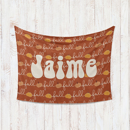 Retro Pumpkin Personalized Blanket: Groovy Autumn Minky or Sherpa