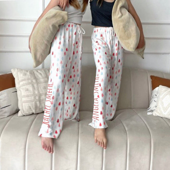 Personalized Christmas Tree Design Pajama Pants, Custom Name Family Pajamas