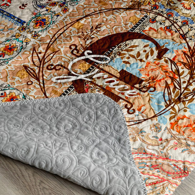 Monogram Quilted Plush Blanket: Vintage Watercolor Animal Pattern (60” x 80”)