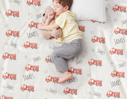 Personalized Fire Truck Blanket: Minky or Sherpa Baby Blanket