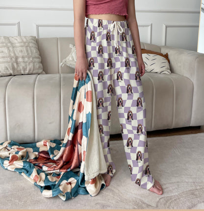 Custom Checkered Pet Photo Pajama Pants: Personalized Dog Cat Gift